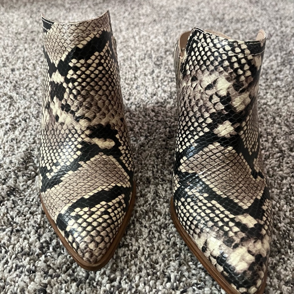 Aldo Black and Cream Snakeskin Ankle Booties